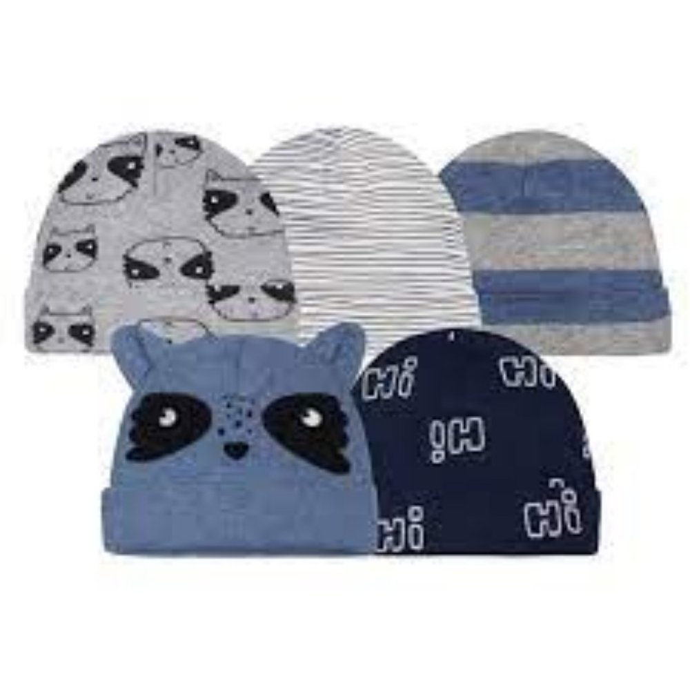 Gerber Baby Boys 5-Pack Racoon Caps *NEW*